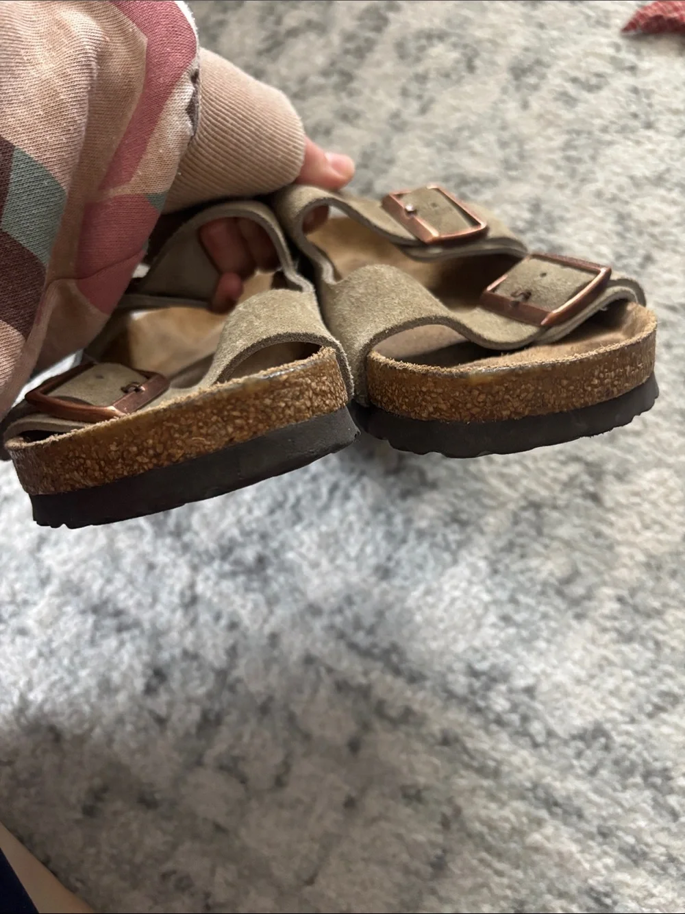 Birkenstock Arizona Two-Strap Sandals in Taupe Suede with Copper Buckles - Picture 3 of 6